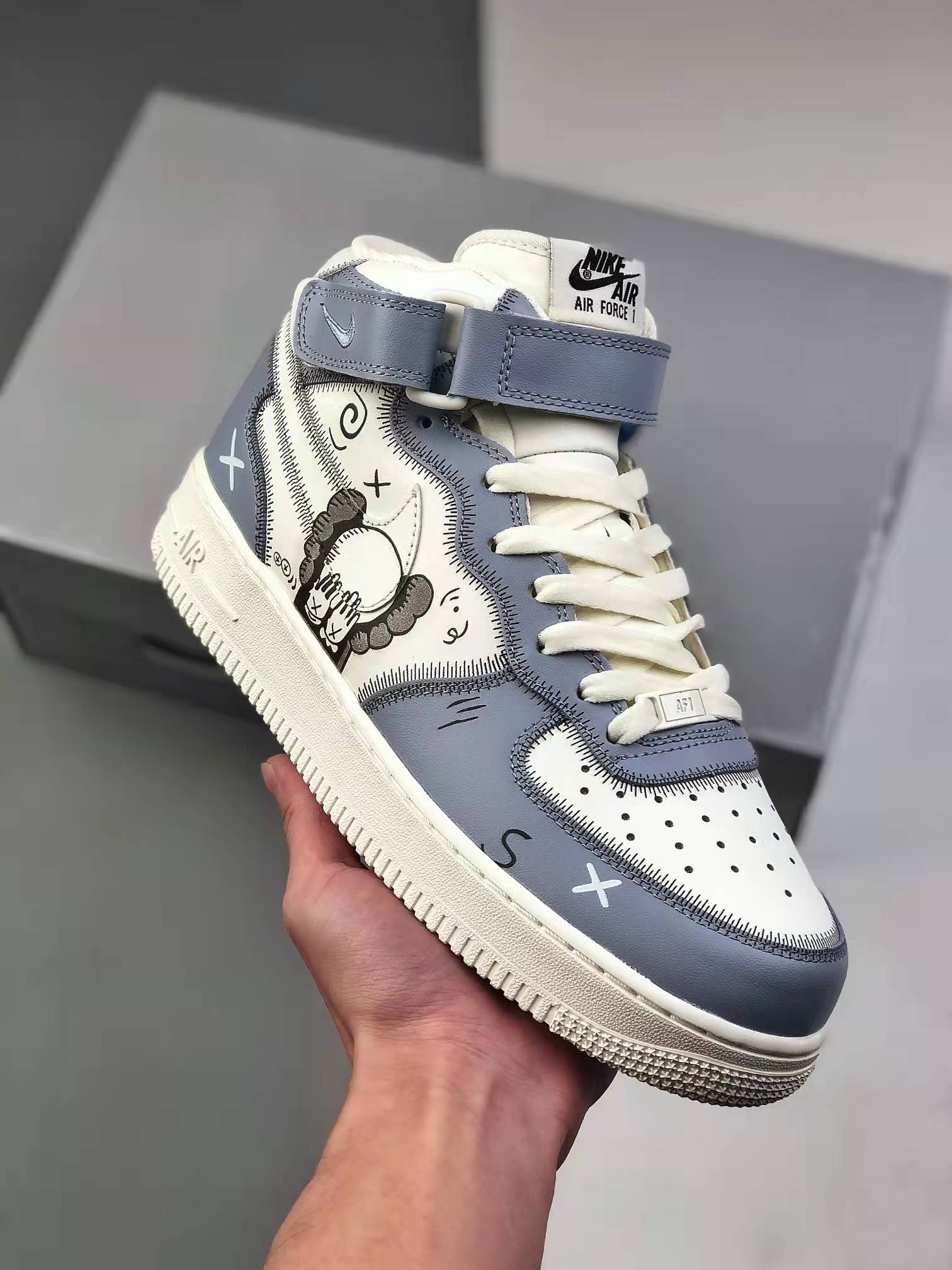 Nike x Kaws Air Force 1 07 Mid: White/Blue/Black CW2308-211 - Limited Edition